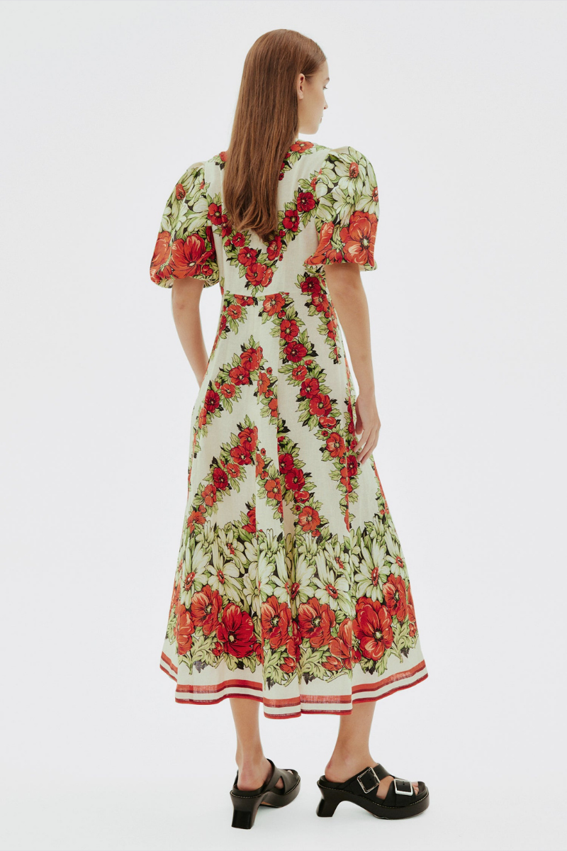 Rosalinde Round Neck Floral Maxi Dress In Red-ROVOLE