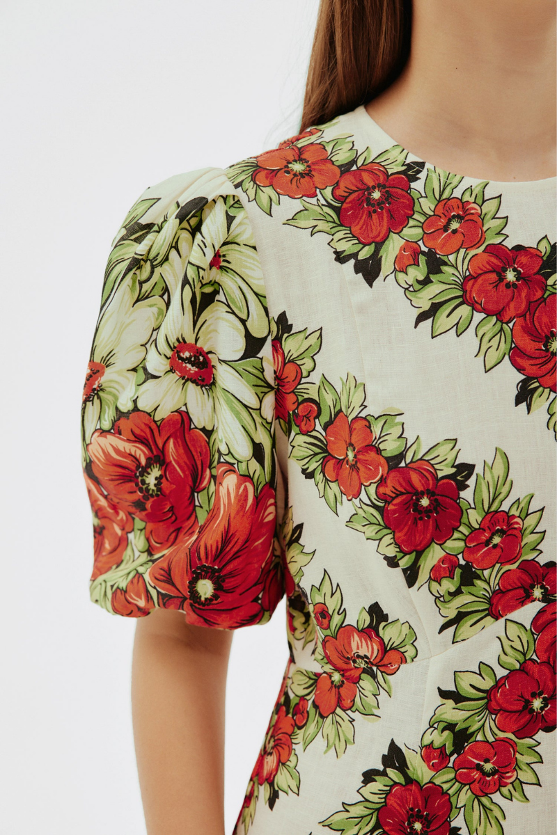 Rosalinde Round Neck Floral Maxi Dress In Red-ROVOLE