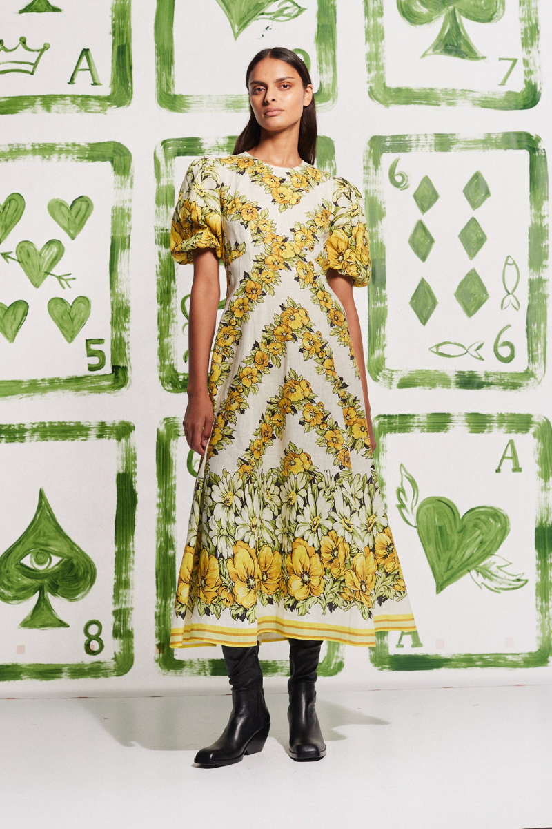 Rosalinde Round Neck Floral Maxi Dress In Yellow-ROVOLE