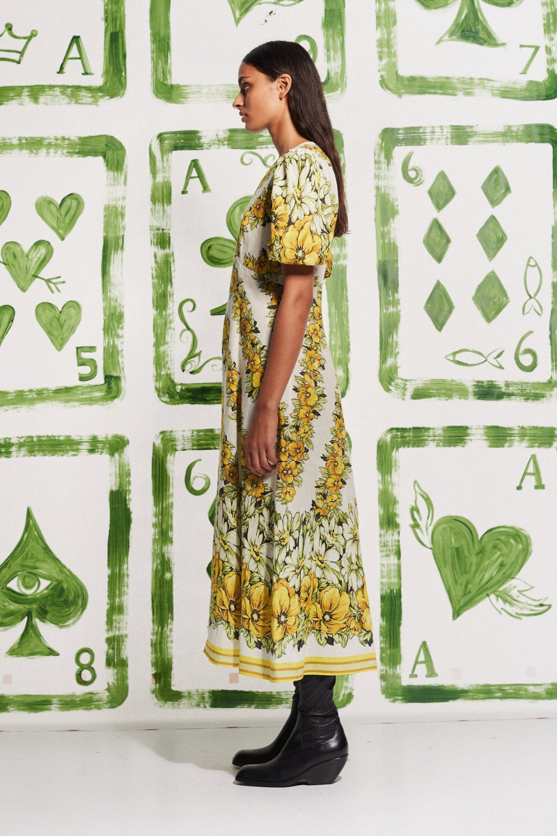 Rosalinde Round Neck Floral Maxi Dress In Yellow-ROVOLE