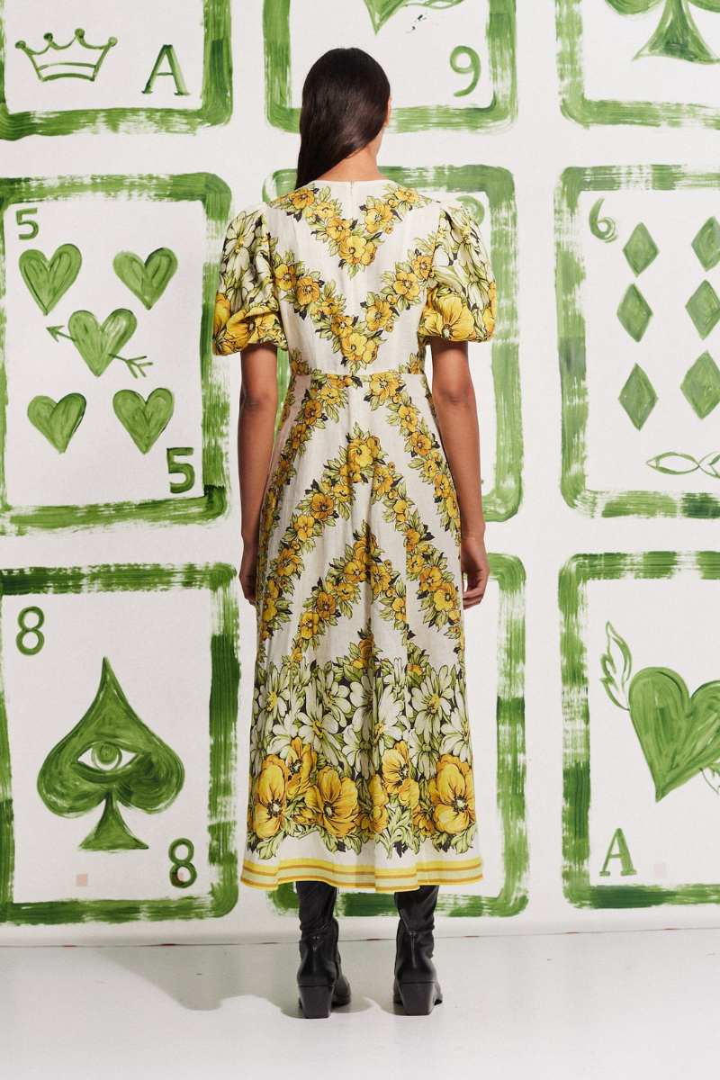 Rosalinde Round Neck Floral Maxi Dress In Yellow-ROVOLE