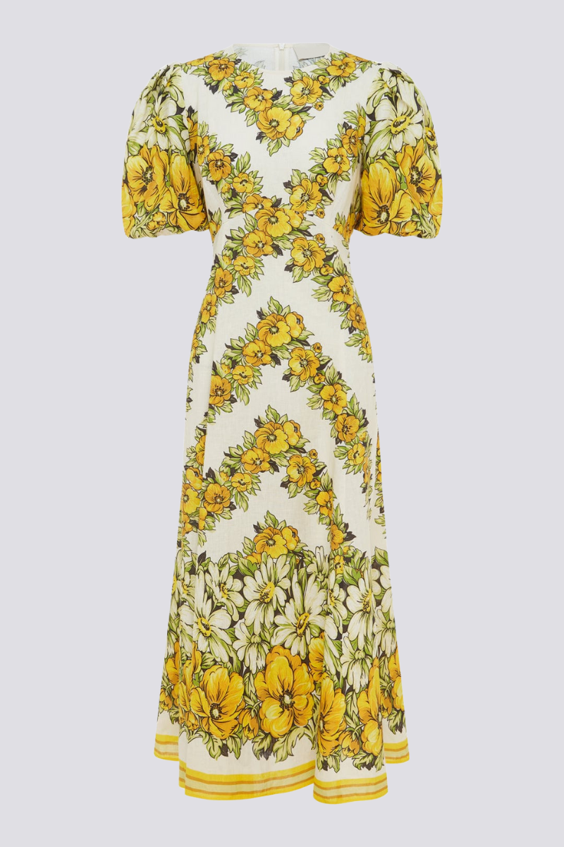 Rosalinde Round Neck Floral Maxi Dress In Yellow-ROVOLE