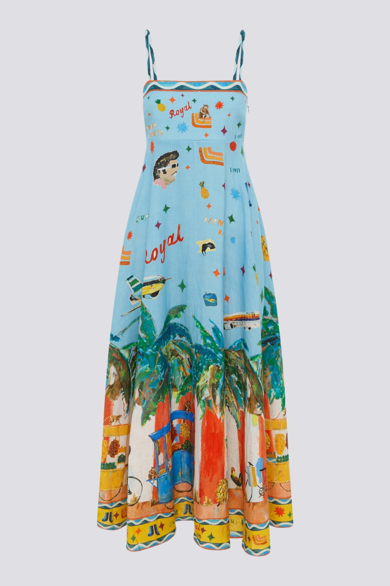 Roseline Spaghetti Graffiti Print Maxi Dress-ROVOLE