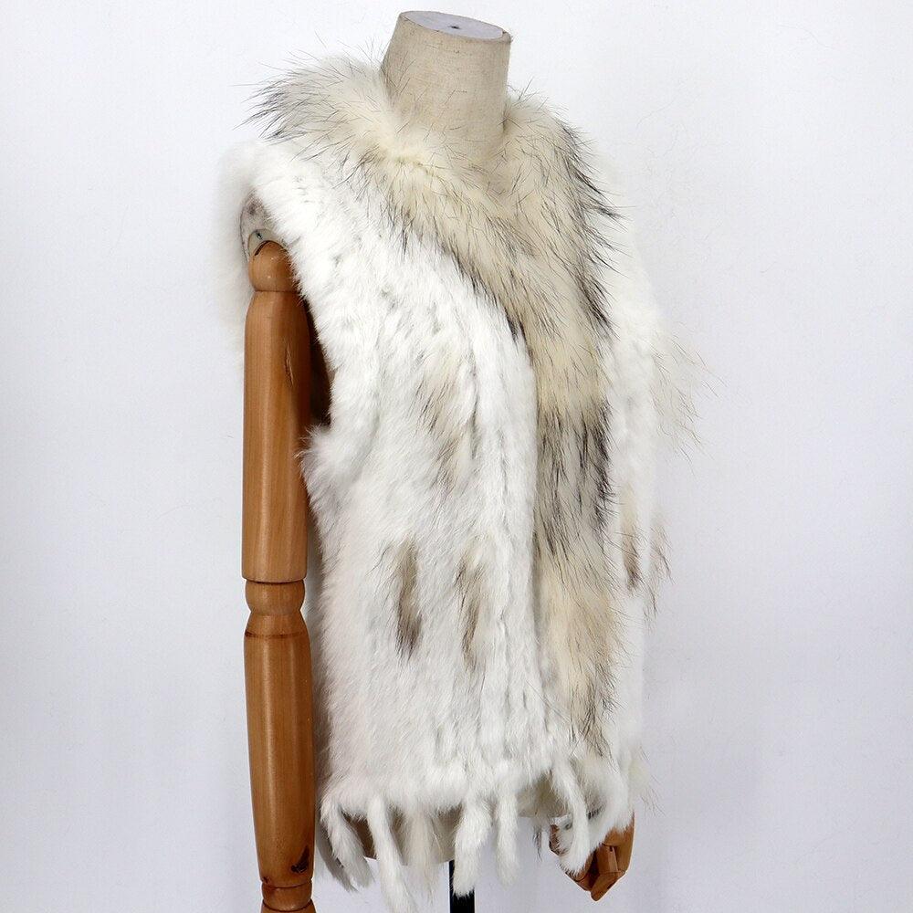 Sleeveless Vest with Fur Tassel and Natural Collar for High-End Women-Massicos