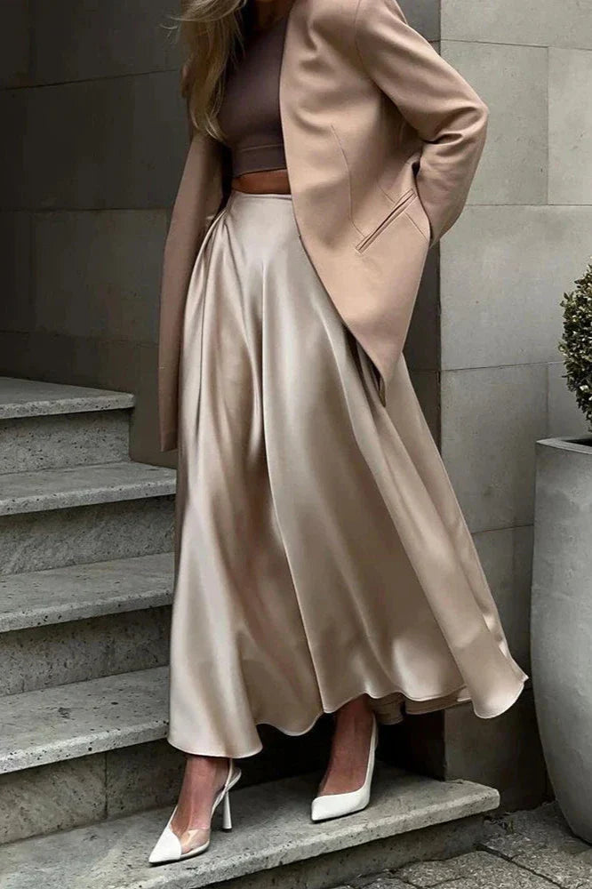 Aubrey Satin Midi Skirt-ROVOLE