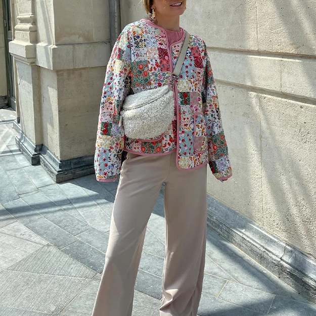 Patchwork Pattern Printed Jacket-Massicos
