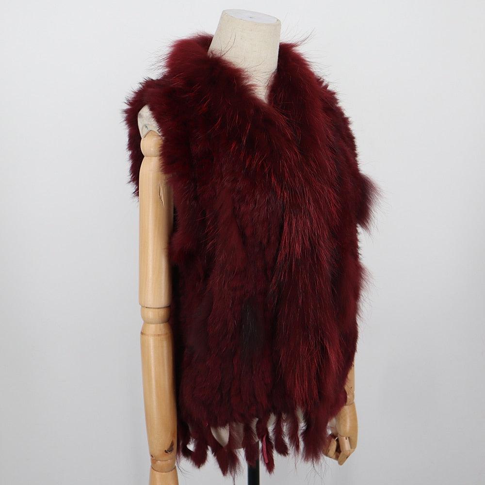Sleeveless Vest with Fur Tassel and Natural Collar for High-End Women-Massicos