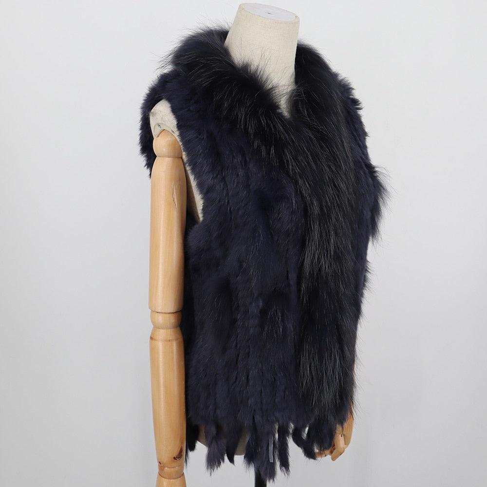 Sleeveless Vest with Fur Tassel and Natural Collar for High-End Women-Massicos