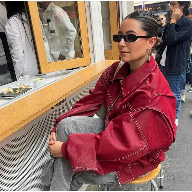 Oversized Leather Jacket-Massicos
