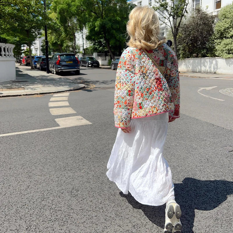 Patchwork Pattern Printed Jacket-Massicos