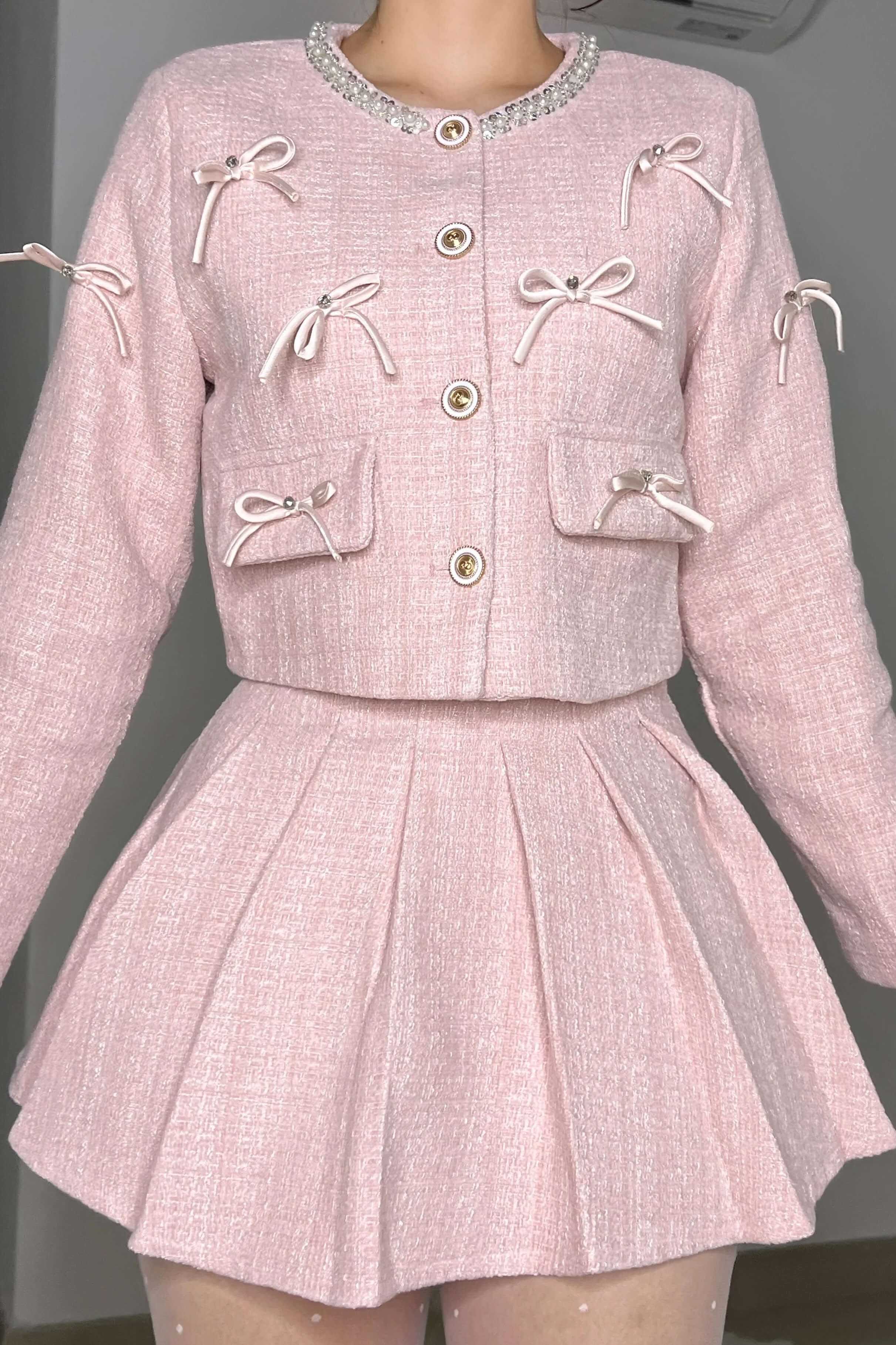 French Chanel Style Braided Bow Skirt Set-ROVOLE