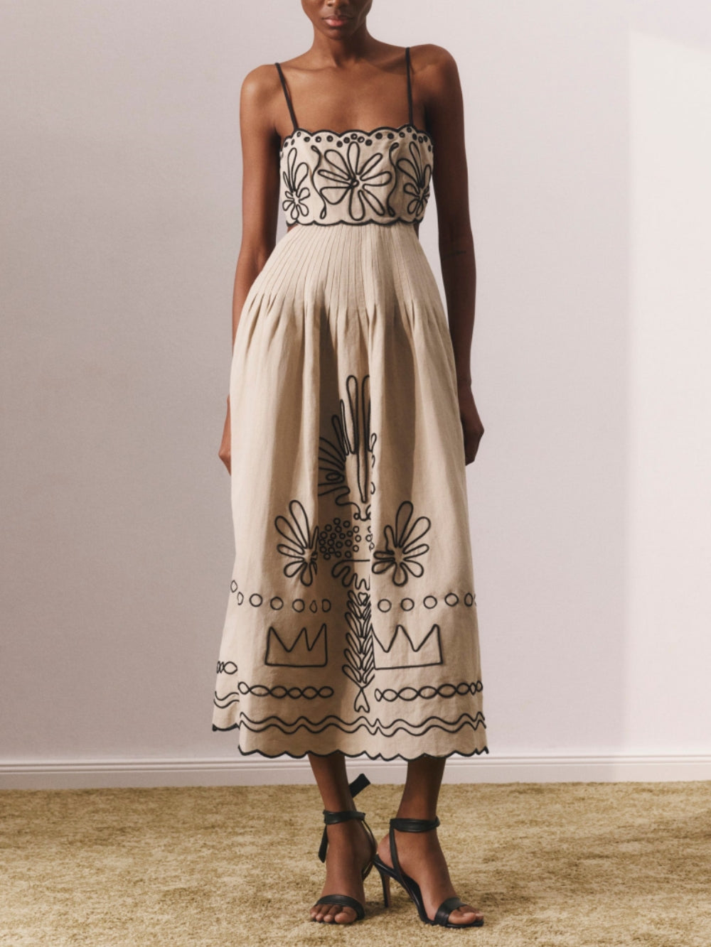 Summer Print Strap Midi Dress-Massicos