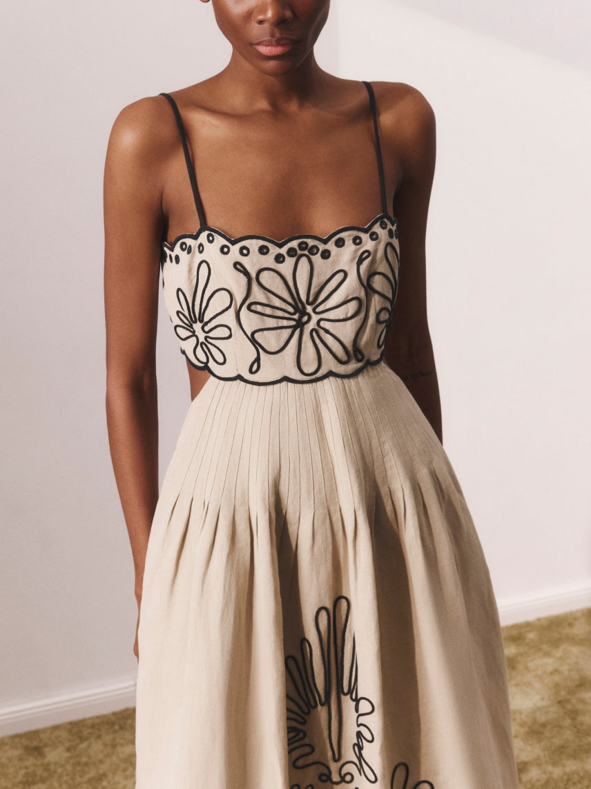Summer Print Strap Midi Dress-Massicos