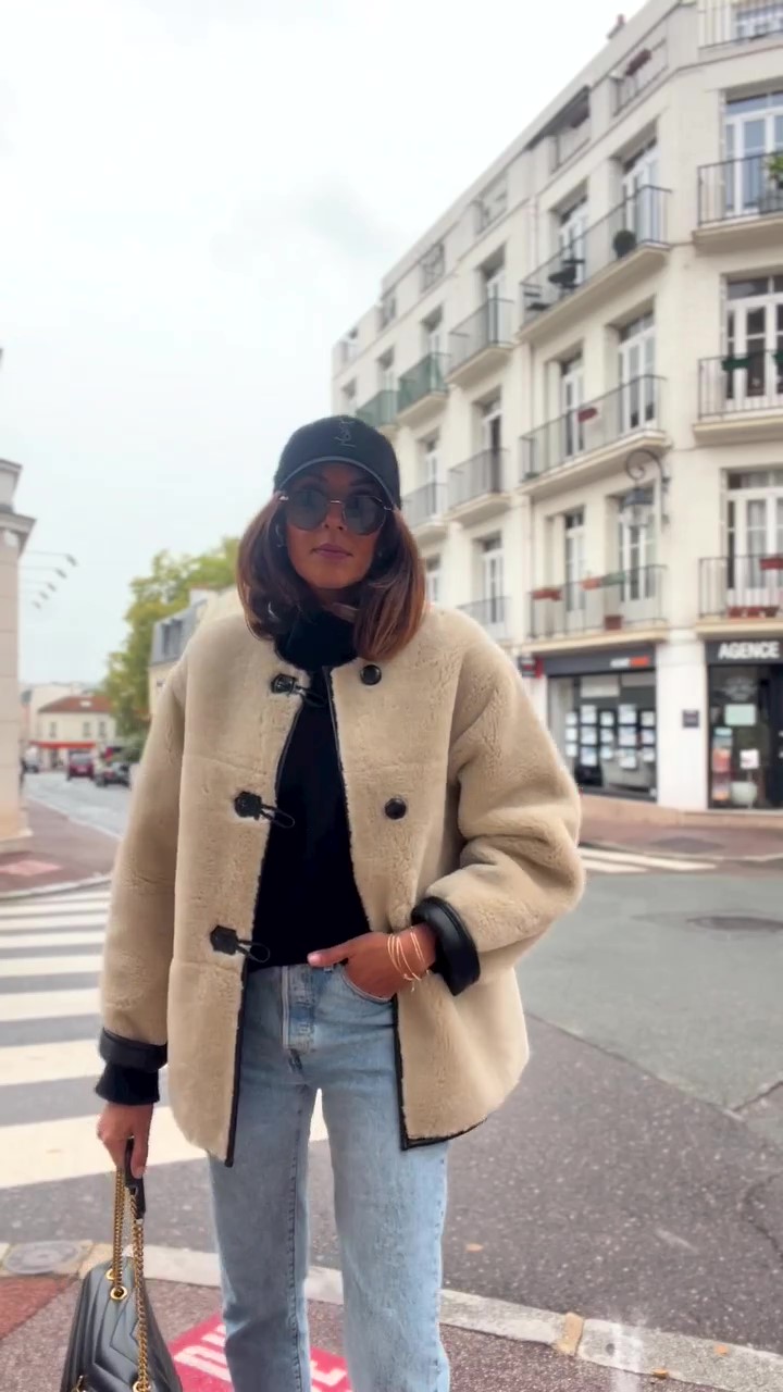 Designer shearling fur cropped jacket-Massicos