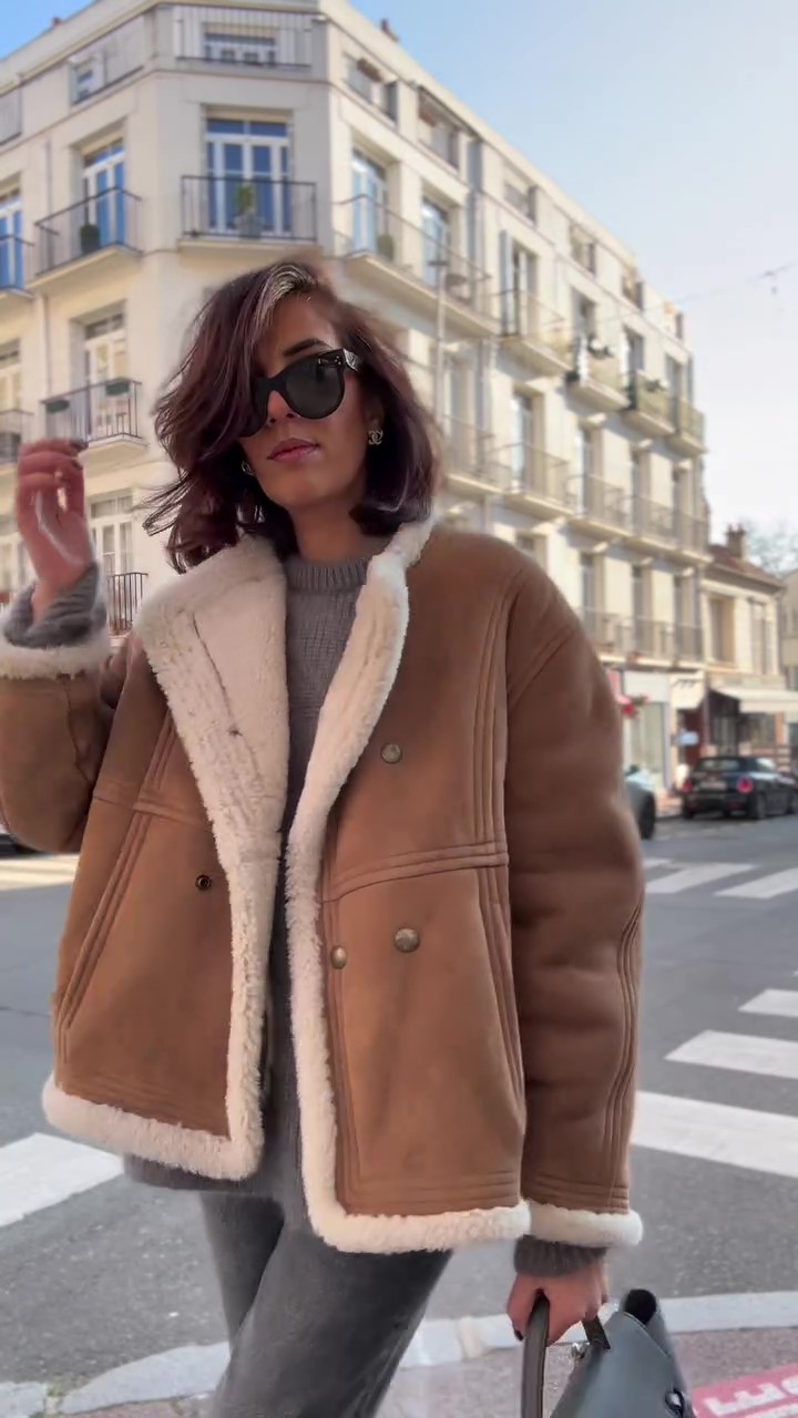 Designer shearling fur cropped jacket-Massicos