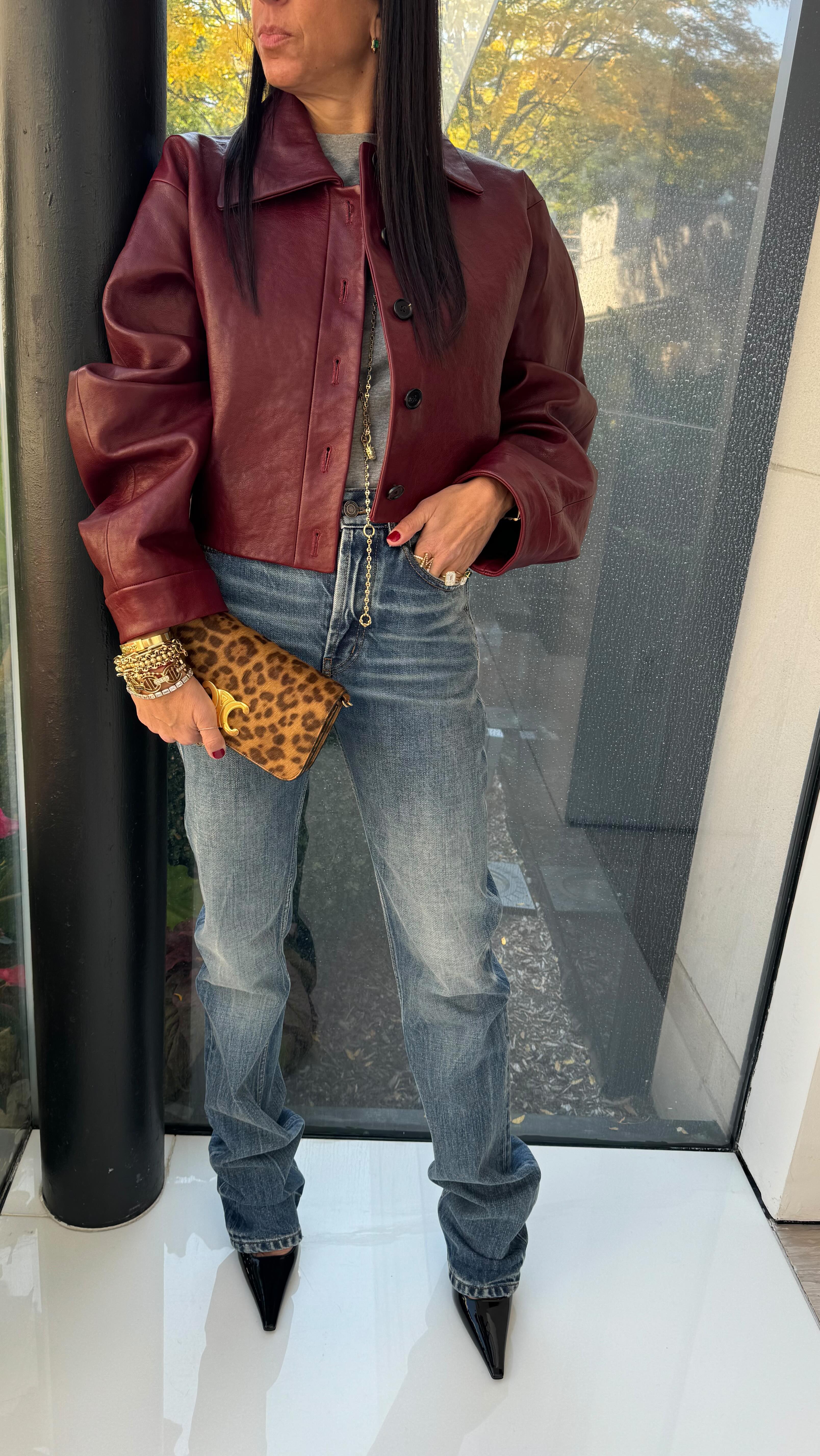 Designer burgundy leather jacket-Massicos
