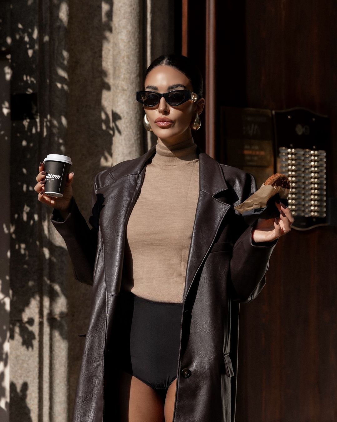 Brown Windproof Mid-Length Leather Jacket-Massicos