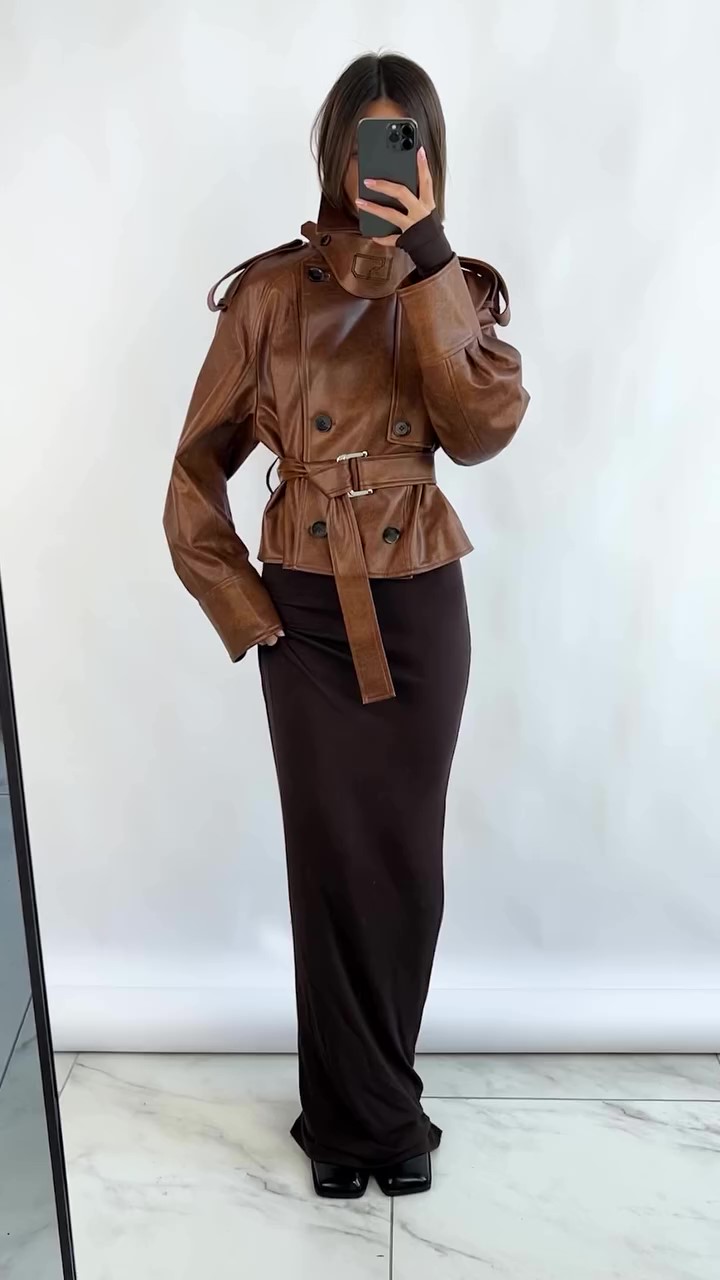Designer belted leather jacket-Massicos