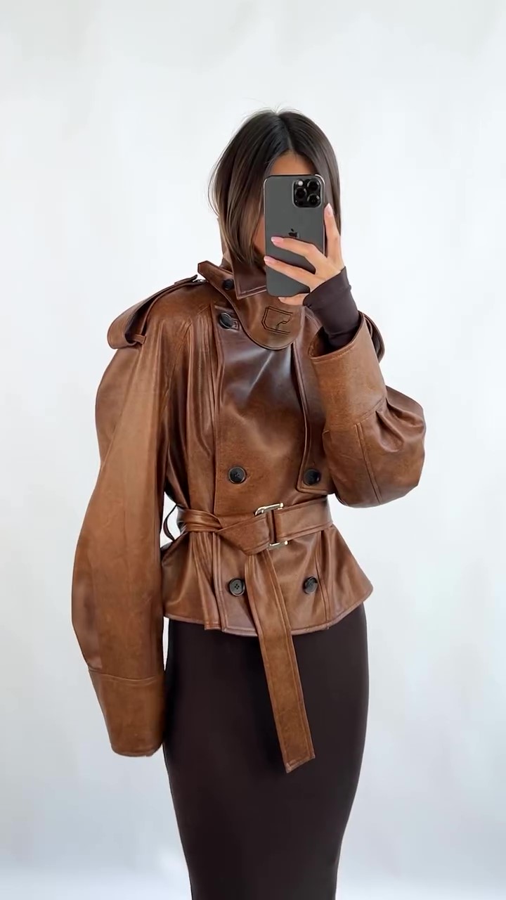 Designer belted leather jacket-Massicos