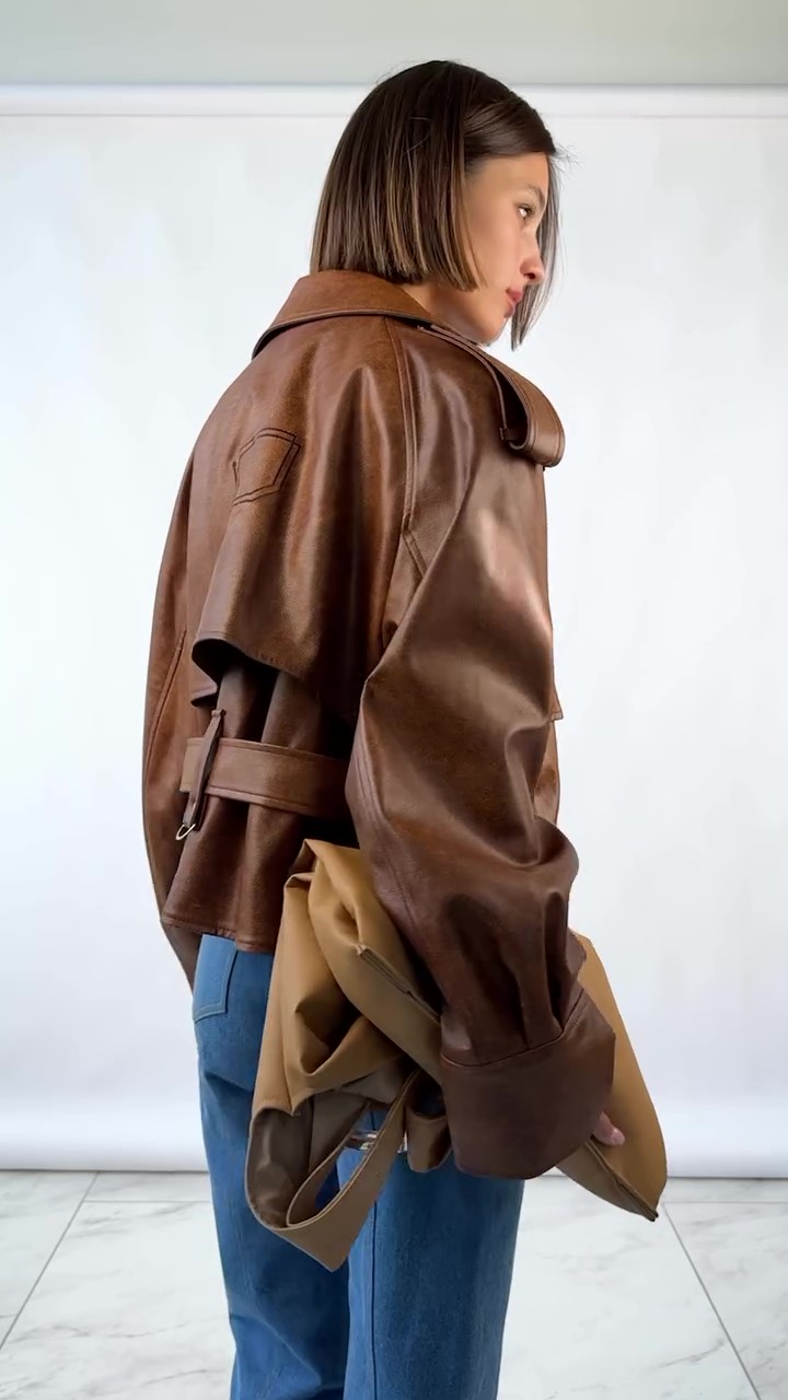Designer belted leather jacket-Massicos
