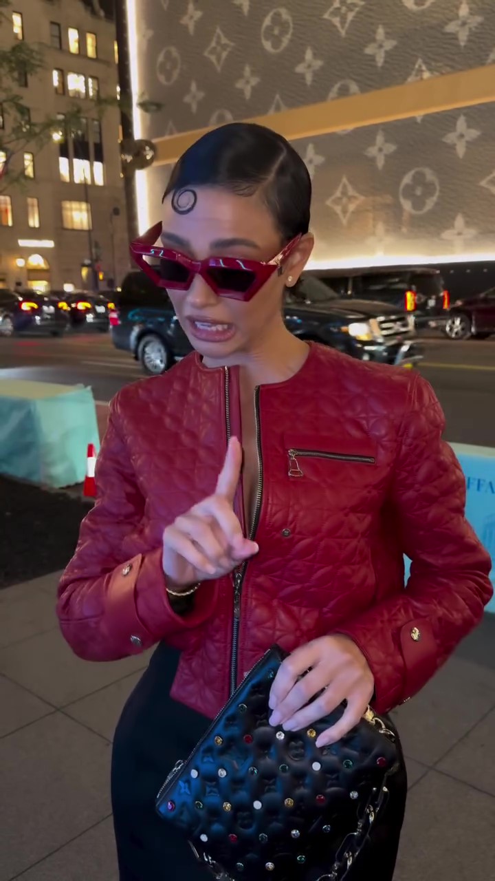Red embroidered short leather jacket