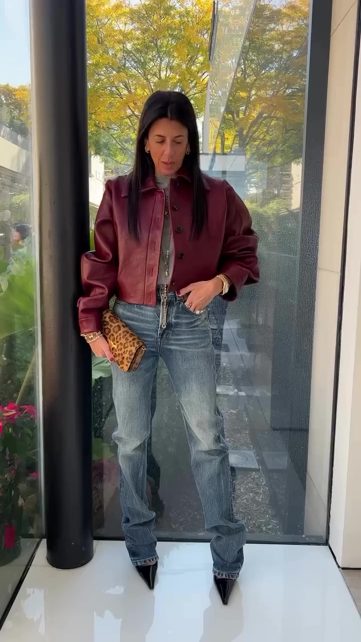 Designer burgundy leather jacket-Massicos