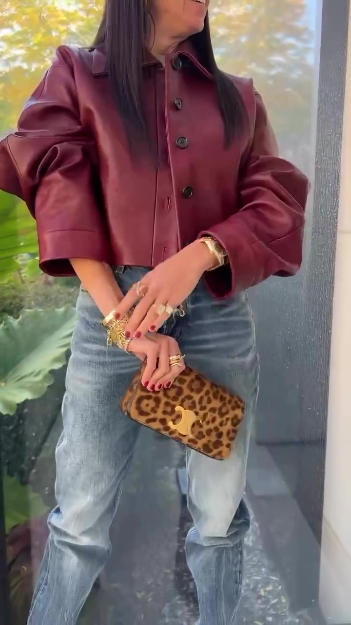 Designer burgundy leather jacket-Massicos