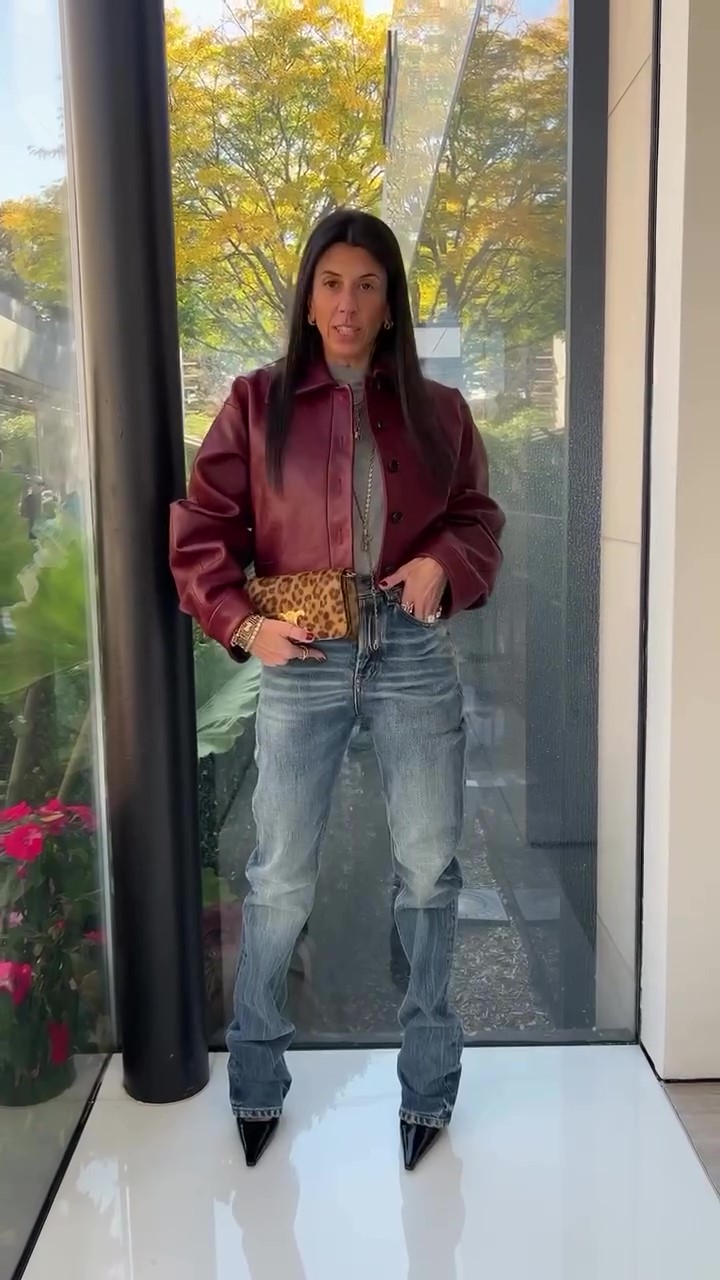 Designer burgundy leather jacket-Massicos
