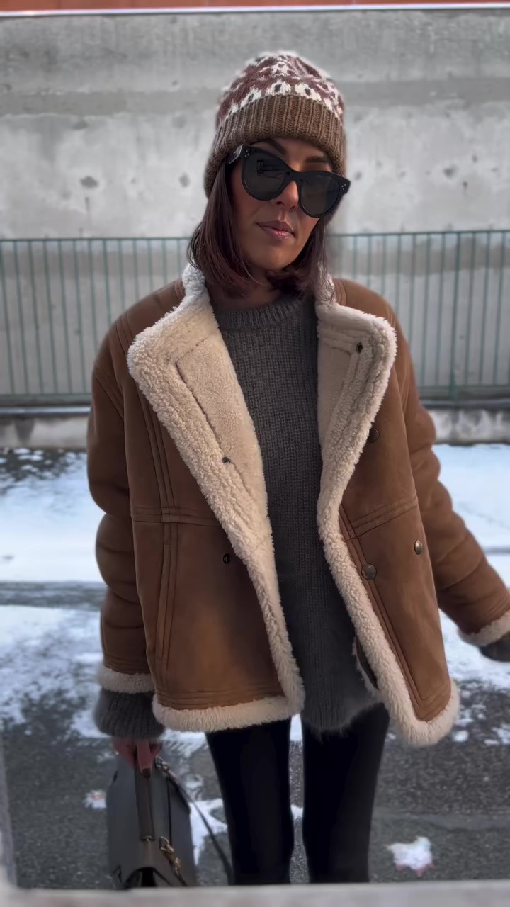 Designer shearling fur cropped jacket