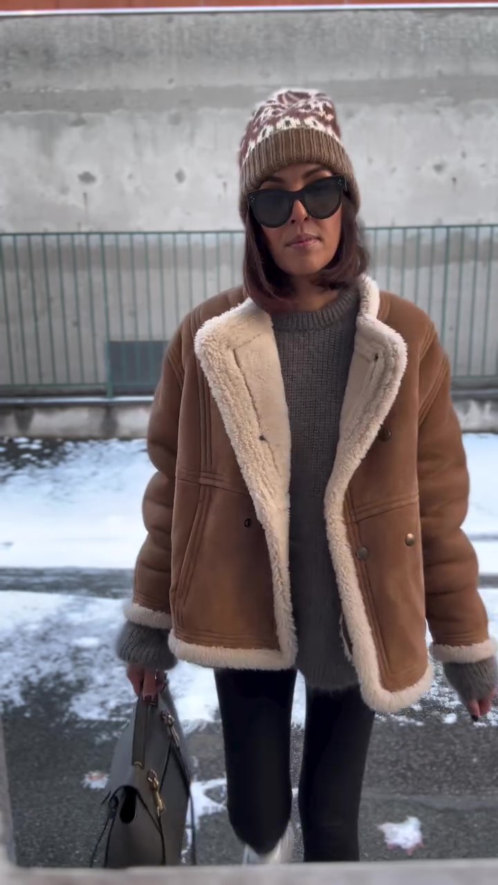 Designer shearling fur cropped jacket