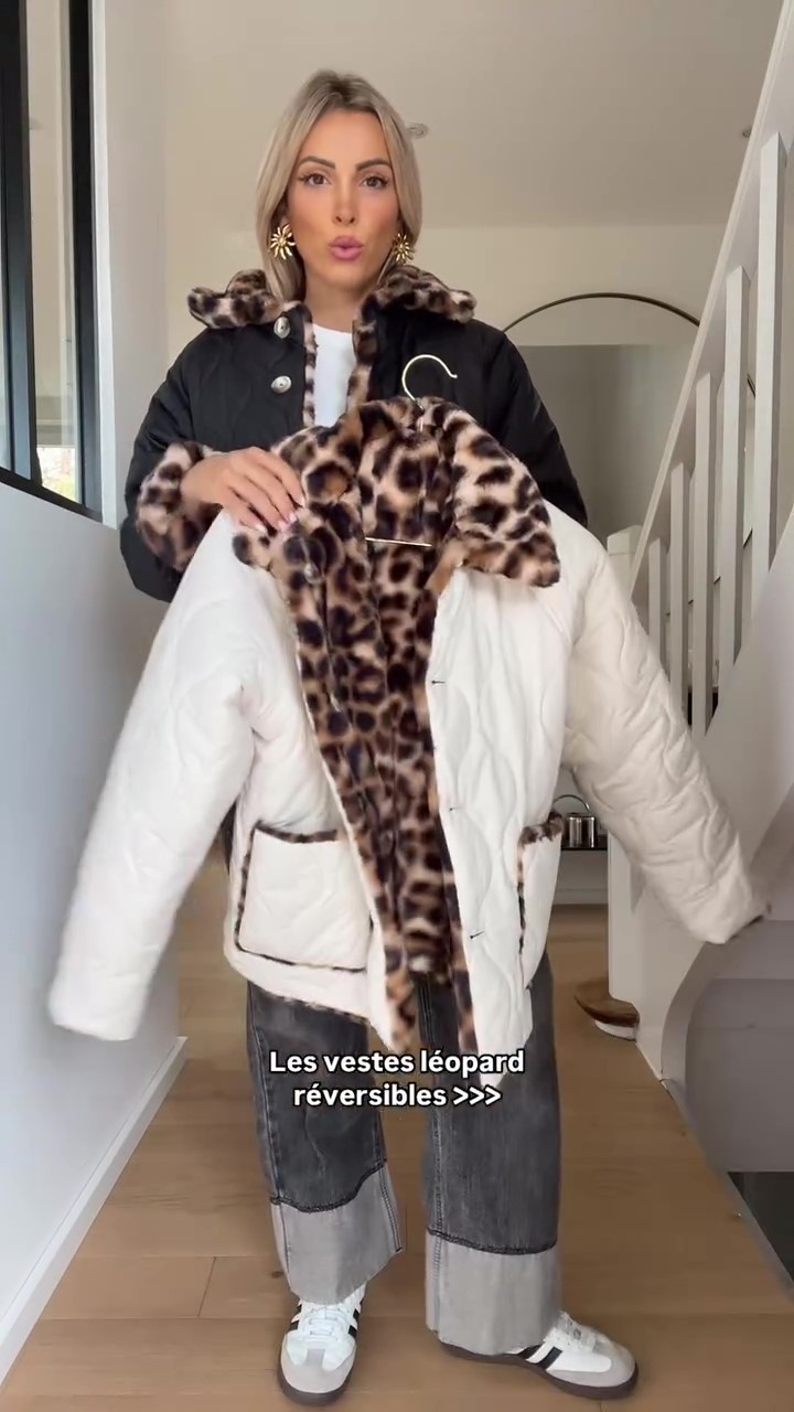Windproof leopard-print fleece-lined jacket-Massicos