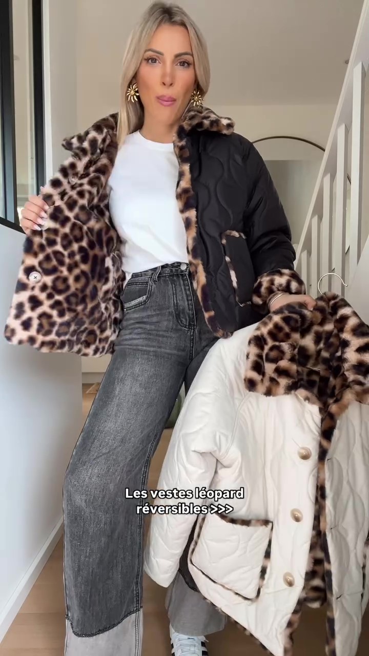 Windproof leopard-print fleece-lined jacket-Massicos