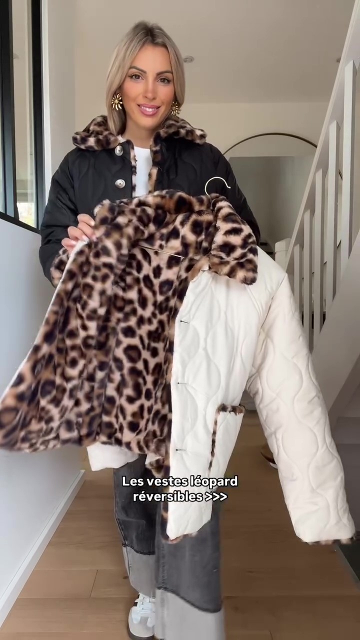 Windproof leopard-print fleece-lined jacket-Massicos