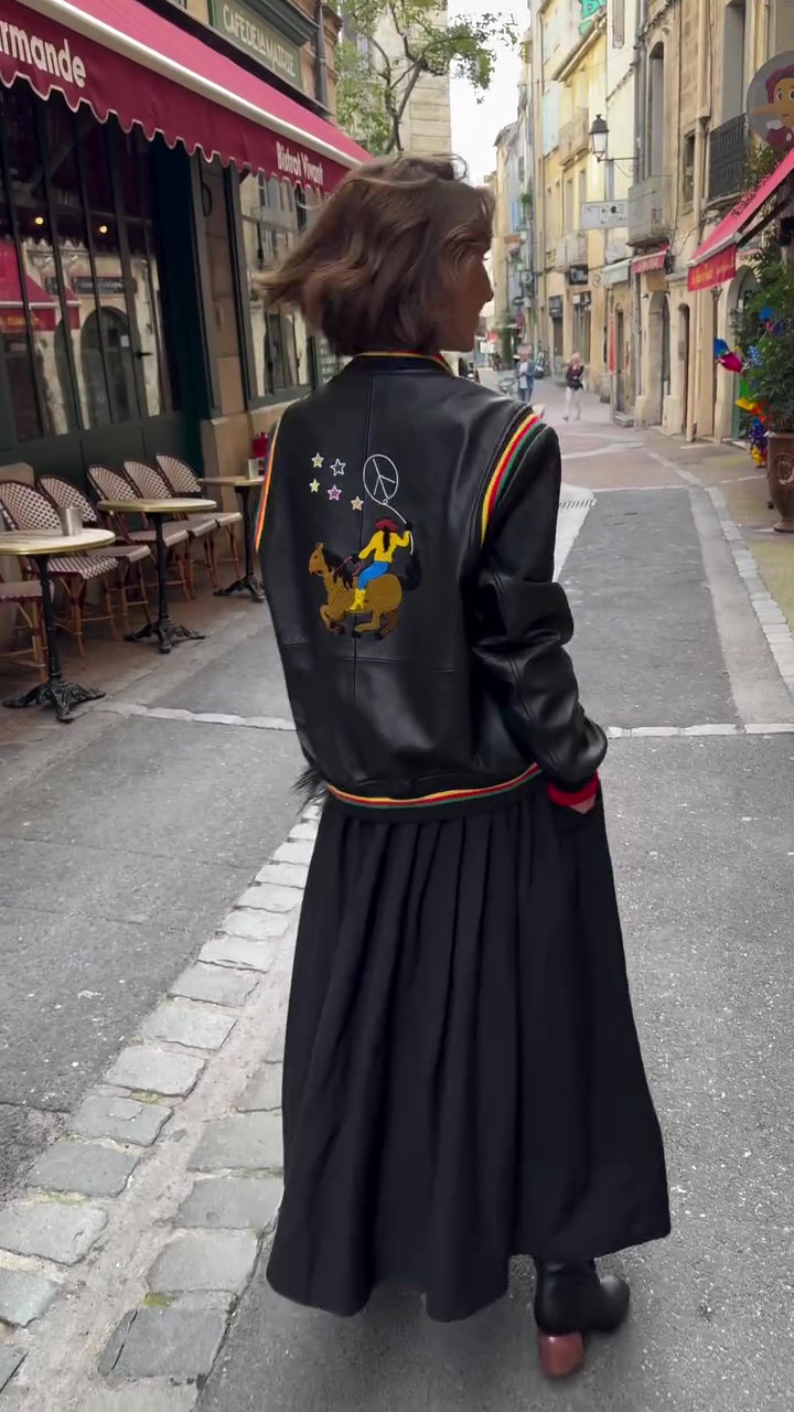 Designer colorful embellished printed leather jacket-Massicos