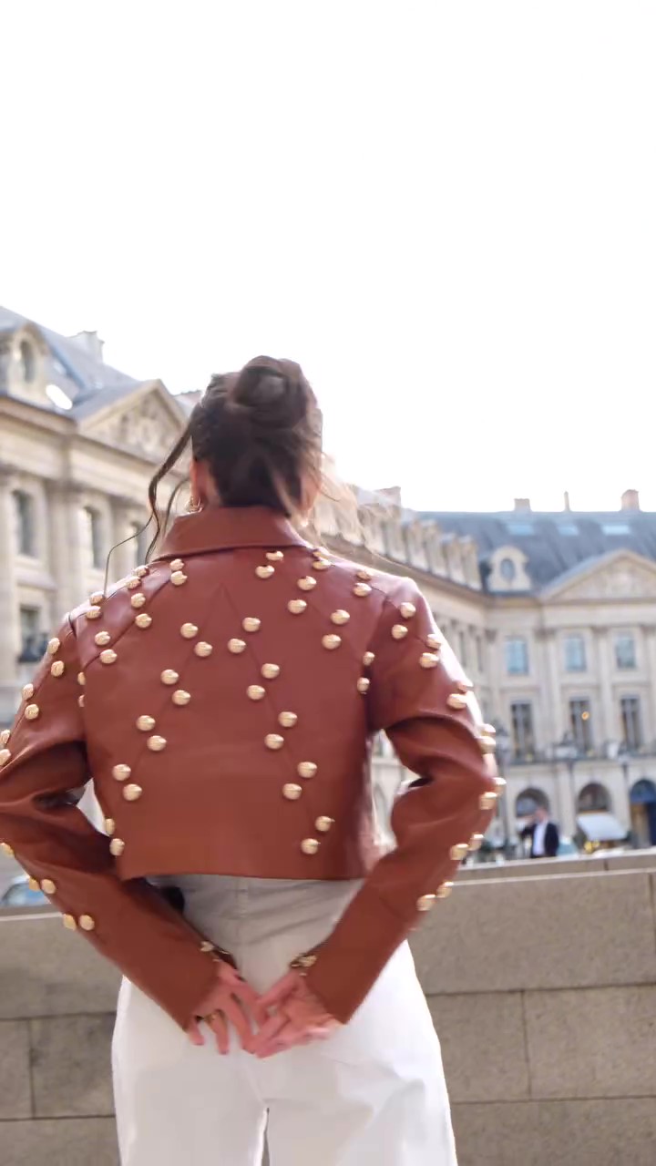 Designer gold studded leather jacket-Massicos