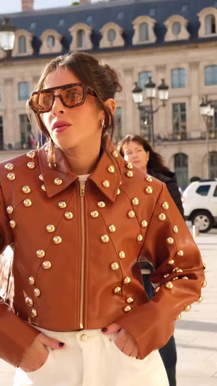 Designer gold studded leather jacket-Massicos