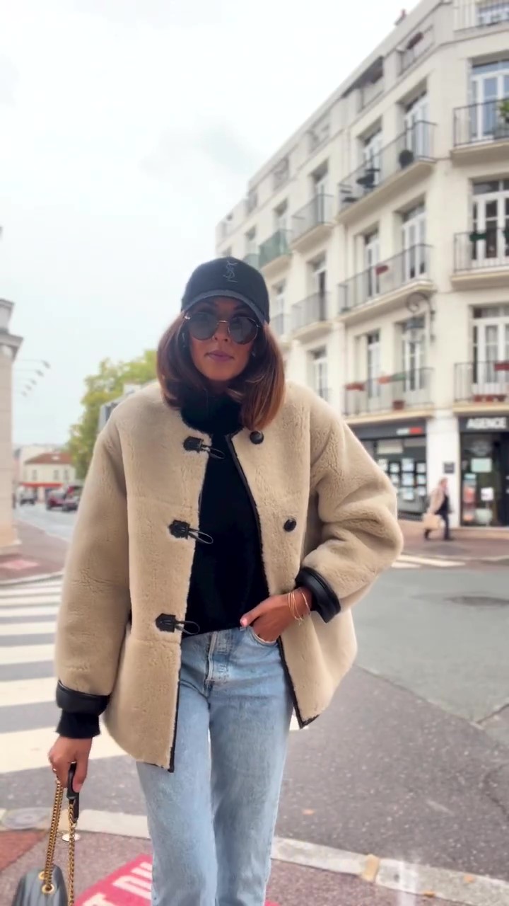 Designer shearling fur cropped jacket-Massicos