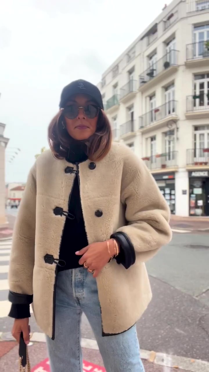 Designer shearling fur cropped jacket-Massicos