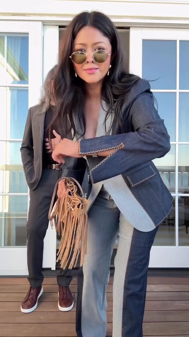 Chic color-block denim jacket and pants-Massicos
