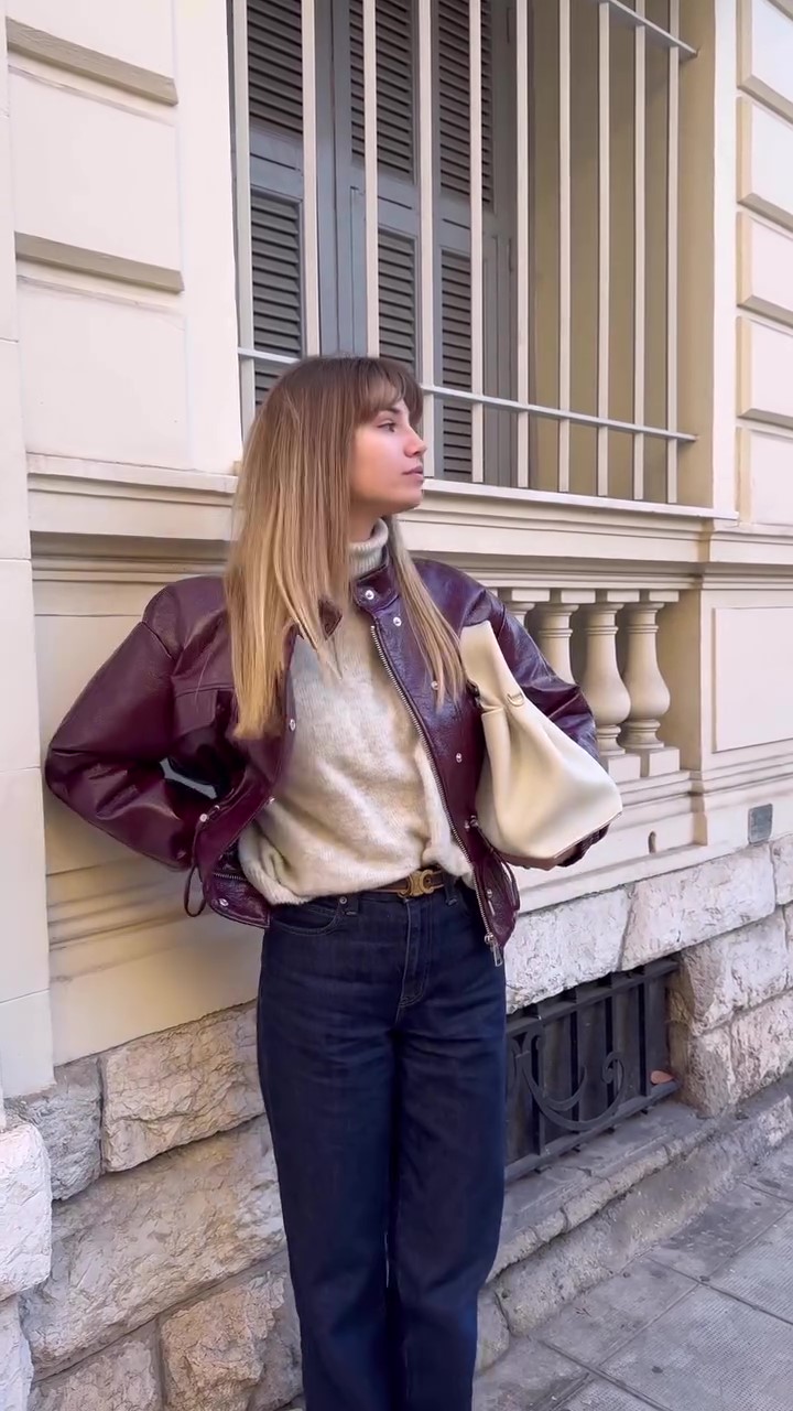 Burgundy waisted leather jacket
