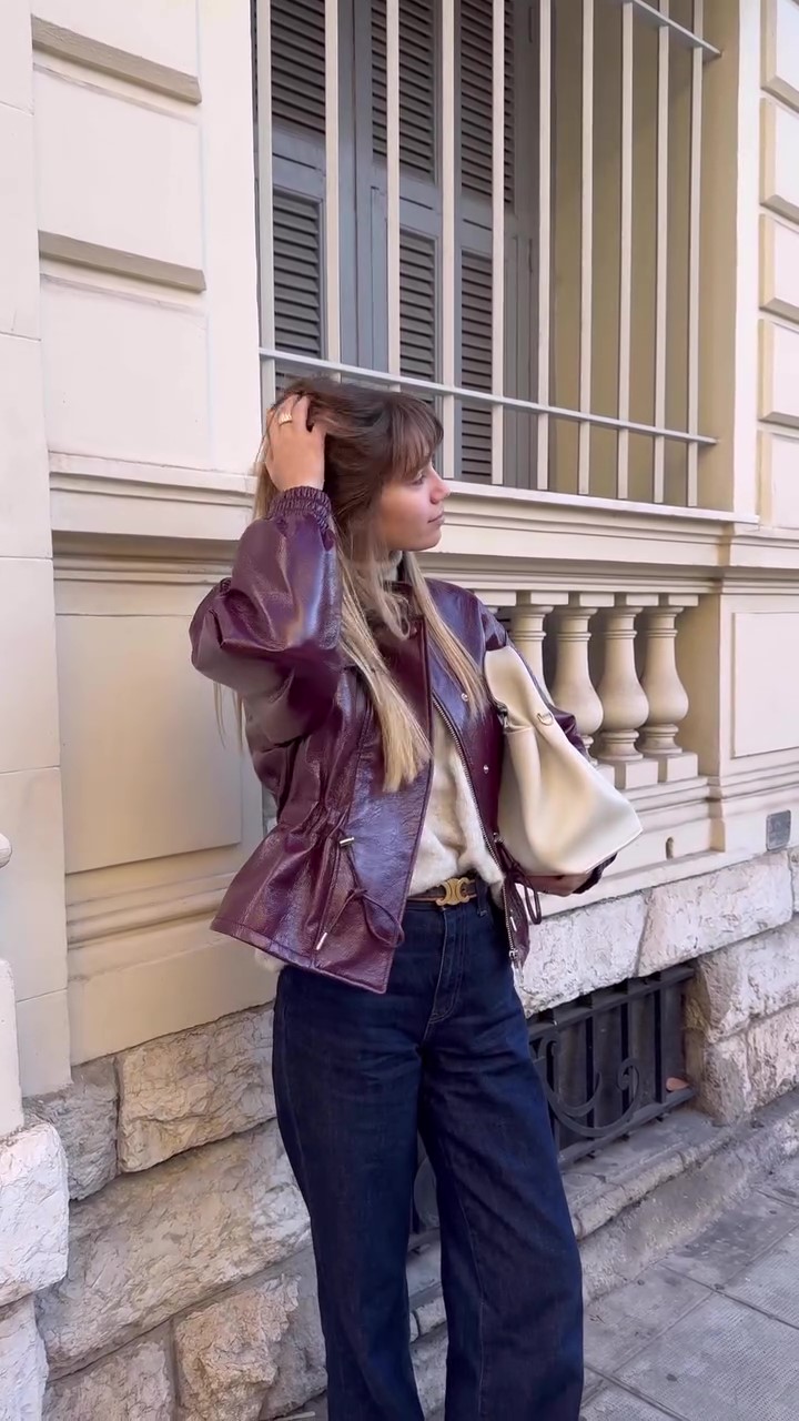 Burgundy waisted leather jacket