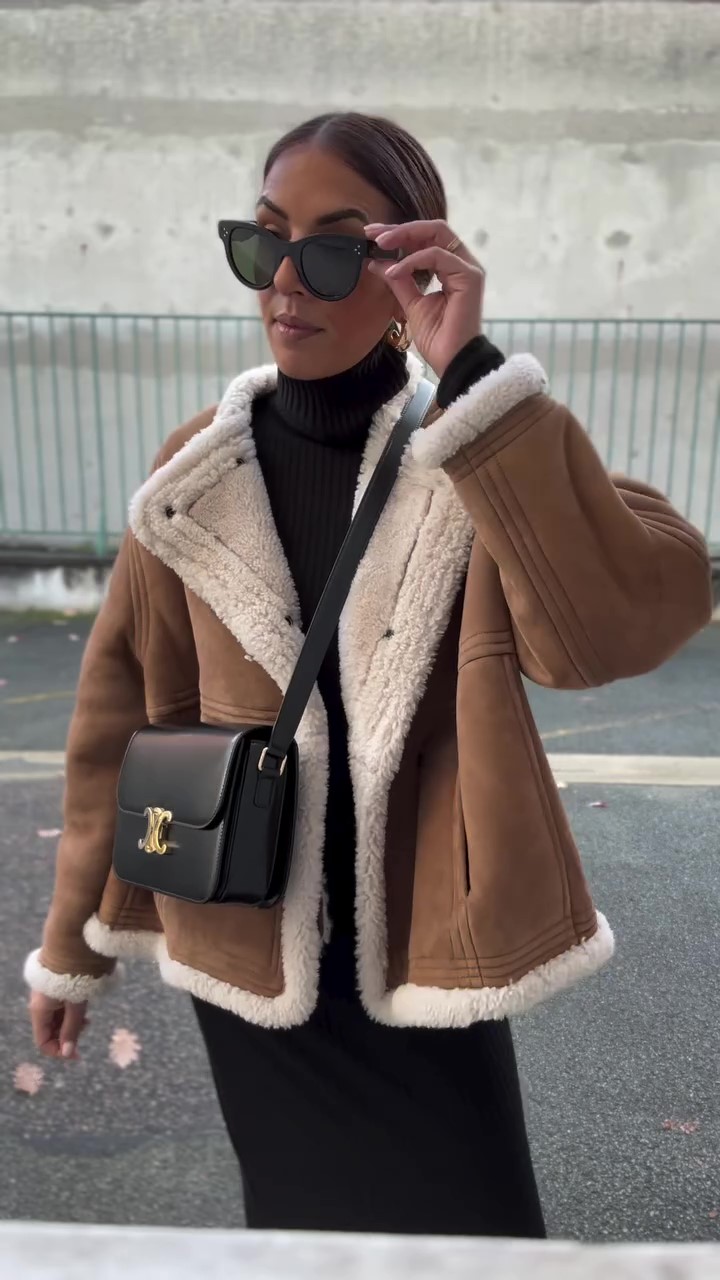 Shearling fur cropped jacket