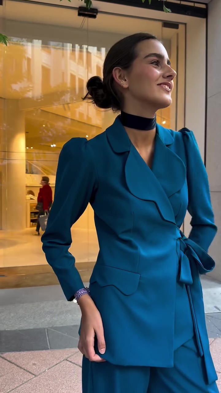 Designer peacock blue two piece suit-Massicos