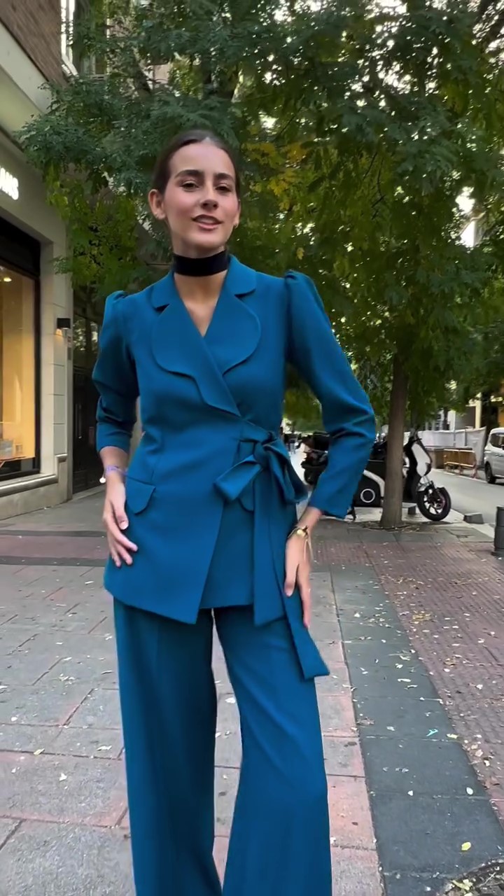 Designer peacock blue two piece suit-Massicos