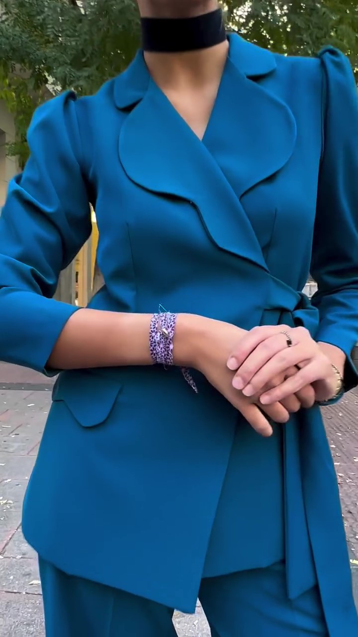 Designer peacock blue two piece suit-Massicos