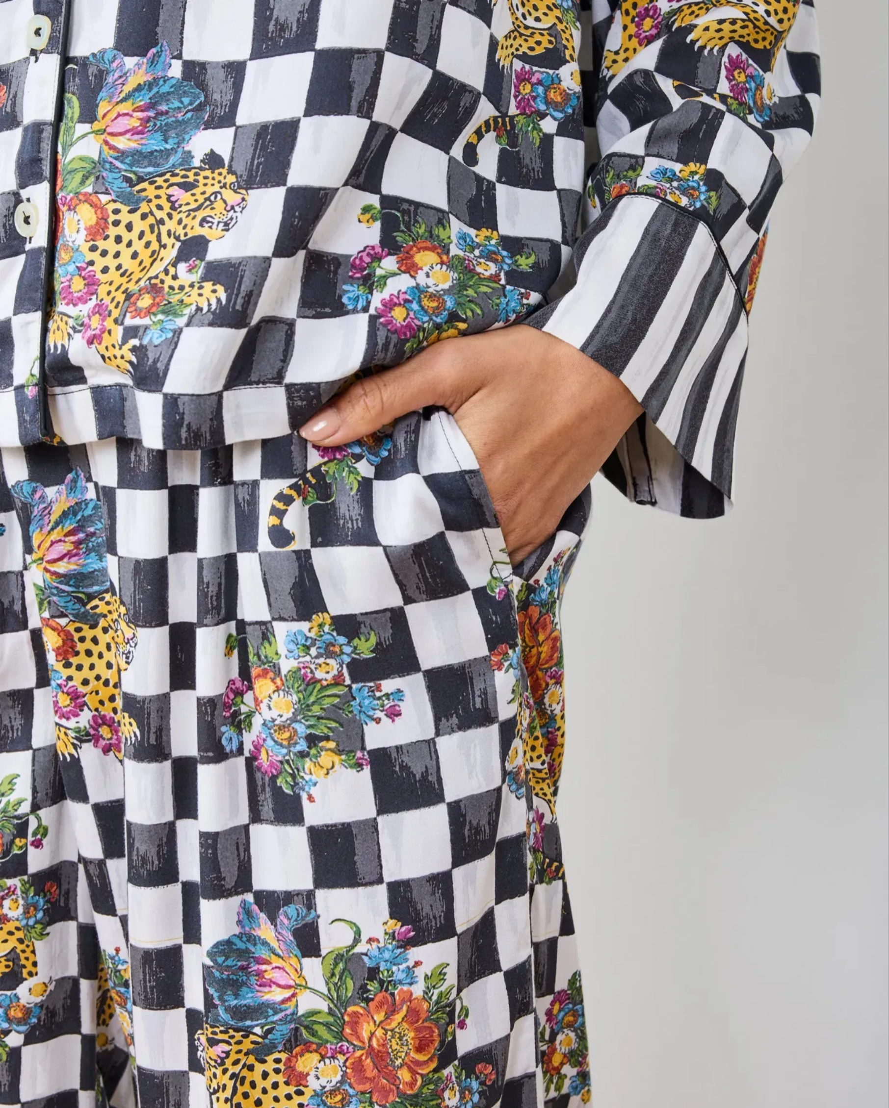 Checkered Leopard Floral Print Pajama Set