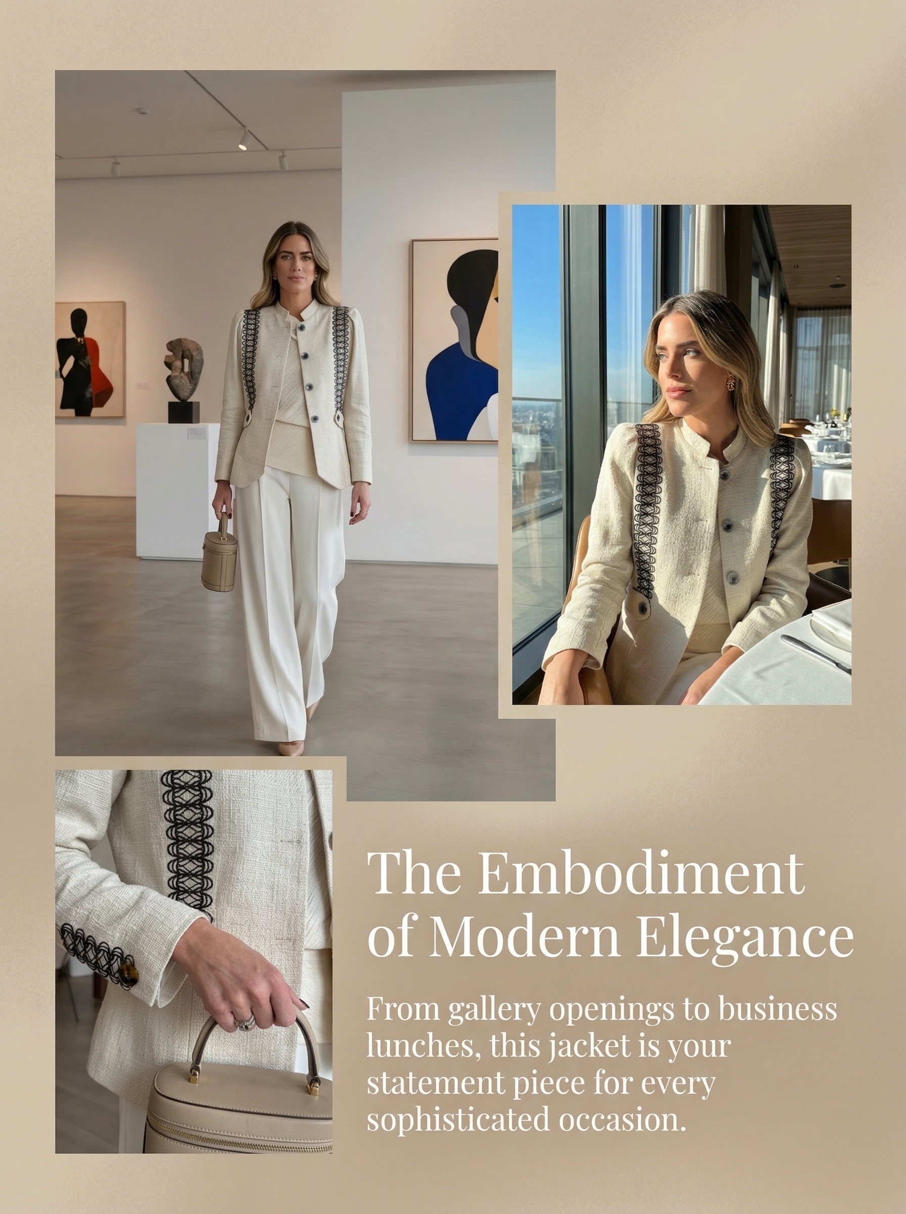 Elegant Linen Tailored Jacket with Embroidered Detail – Chic Minimalist Blazer