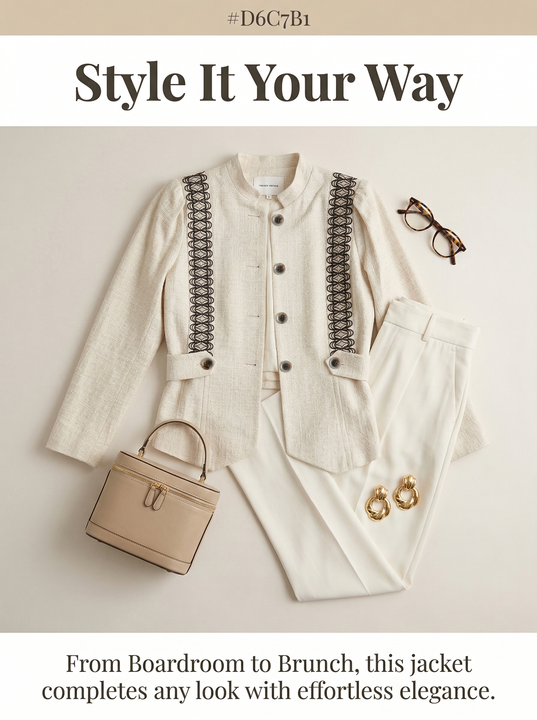 Elegant Linen Tailored Jacket with Embroidered Detail – Chic Minimalist Blazer