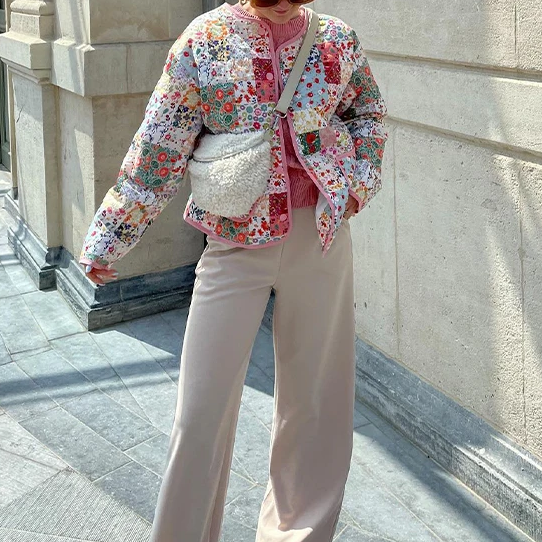 Patchwork Pattern Printed Jacket-Massicos