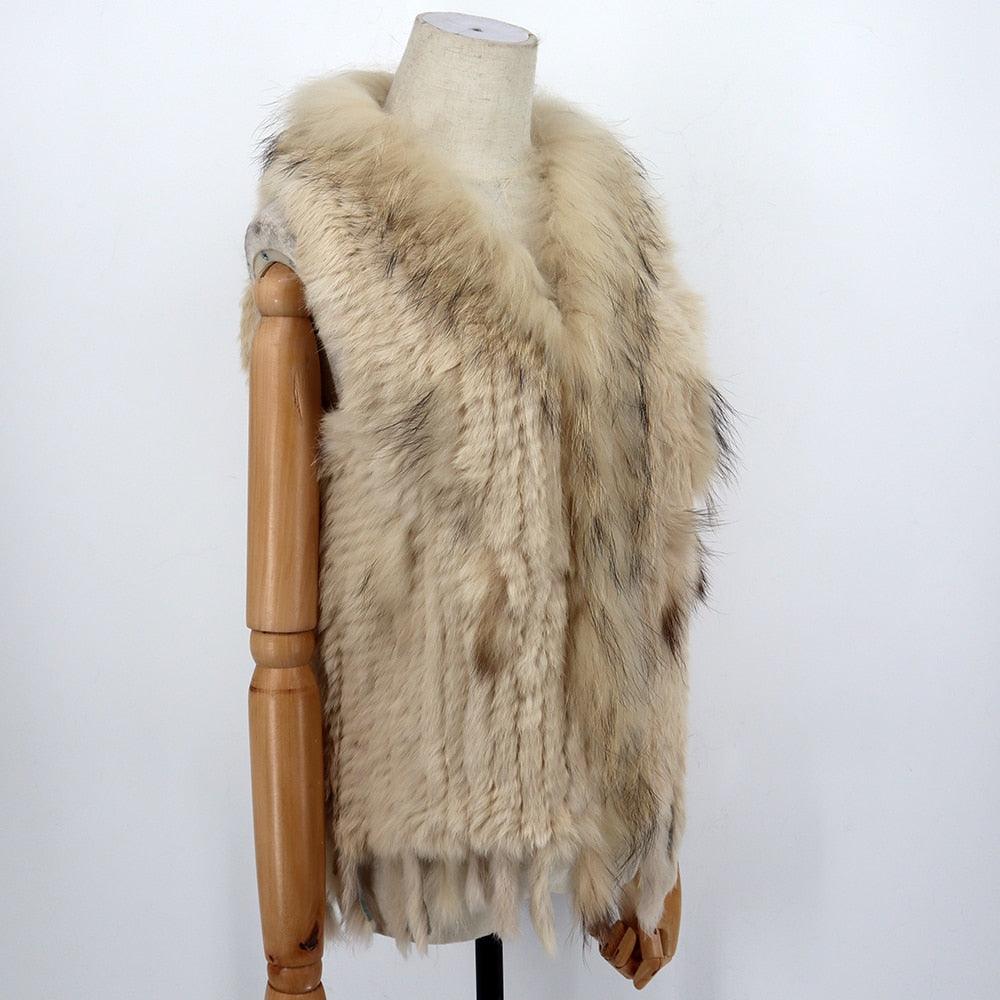 Sleeveless Vest with Fur Tassel and Natural Collar for High-End Women-Massicos